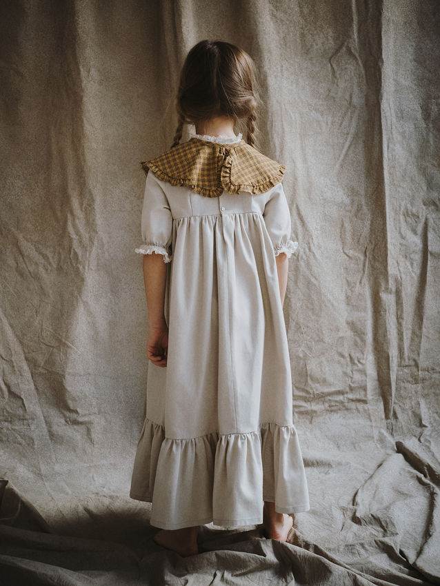 VESTIDO LARGO 2 OREJAS cotton tostado con escocés pv M/F