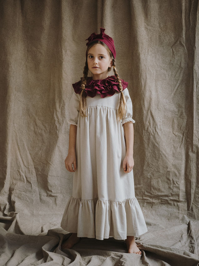 VESTIDO TRINIDAD LARGO M/F cotton tostado con colores algodón (sin cintas)