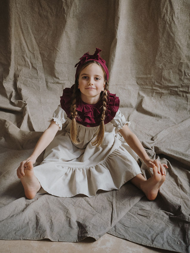 1.6 VESTIDO TRINIDAD LARGO M/F cotton tostado con colores algodón (sin cintas)