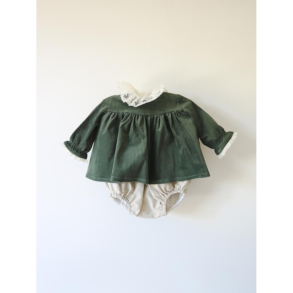 OI26Z BLUSON CANESÚ BEBÉ velvet m/l rematada con puntillita