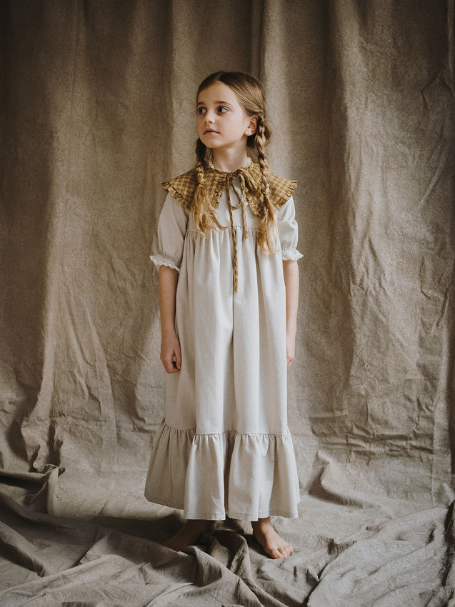 VESTIDO LARGO 2 OREJAS cotton tostado con escocés pv M/F